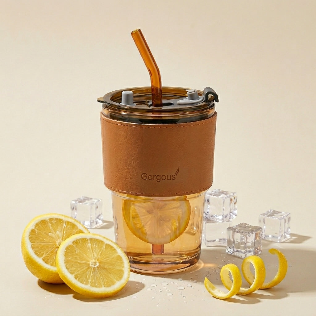 Brown cup with straw