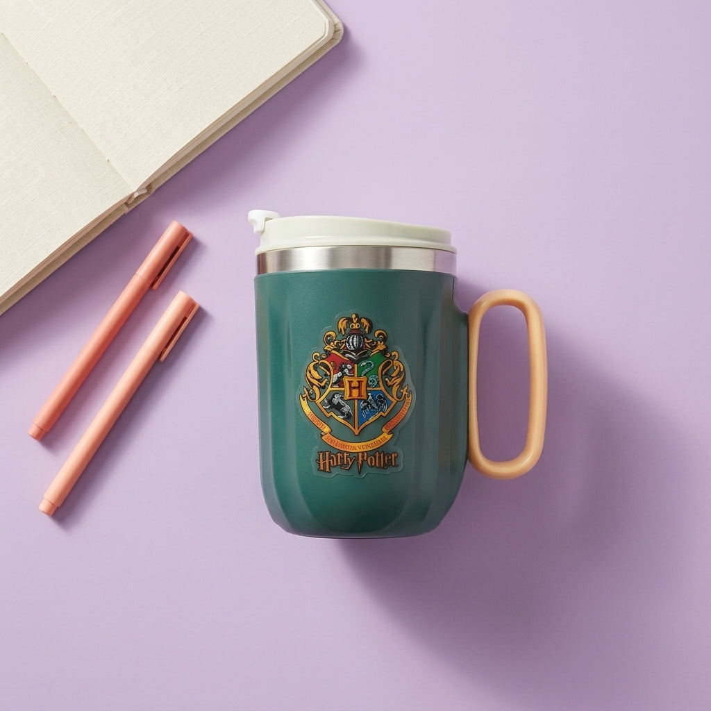 Harry Potter mug , teal colour with emblem on a purple background